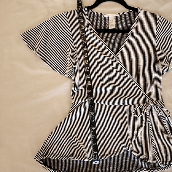 Caution To The Wind Black and White Striped Peplum Wrap Tie Front Blouse - Picture 6 of 8